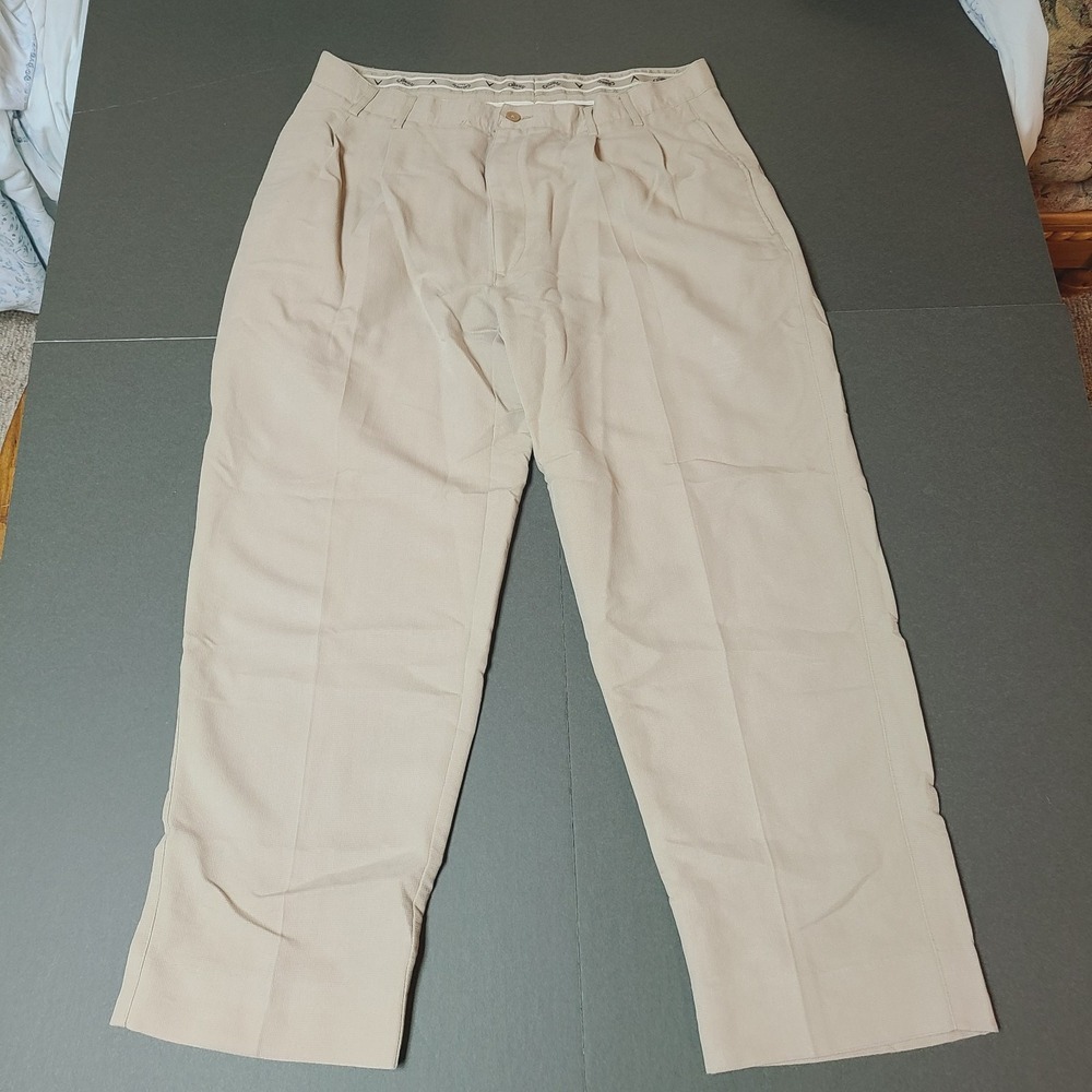 Callaway Pants Mens 36X30 Beige Golf Textured Pleated Dress Straight Leg